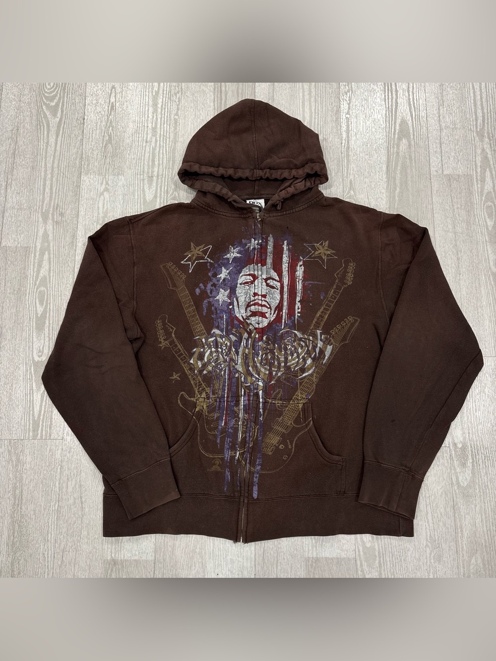 APX Brown Full-Zip Men’s Jimi Hendrix Graphic Hoodie Size XL